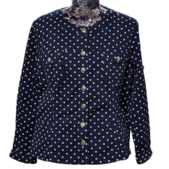 Vintage Appleseed's Petite PXL Blue Polkadot Button Jacket - Picture 1 of 7